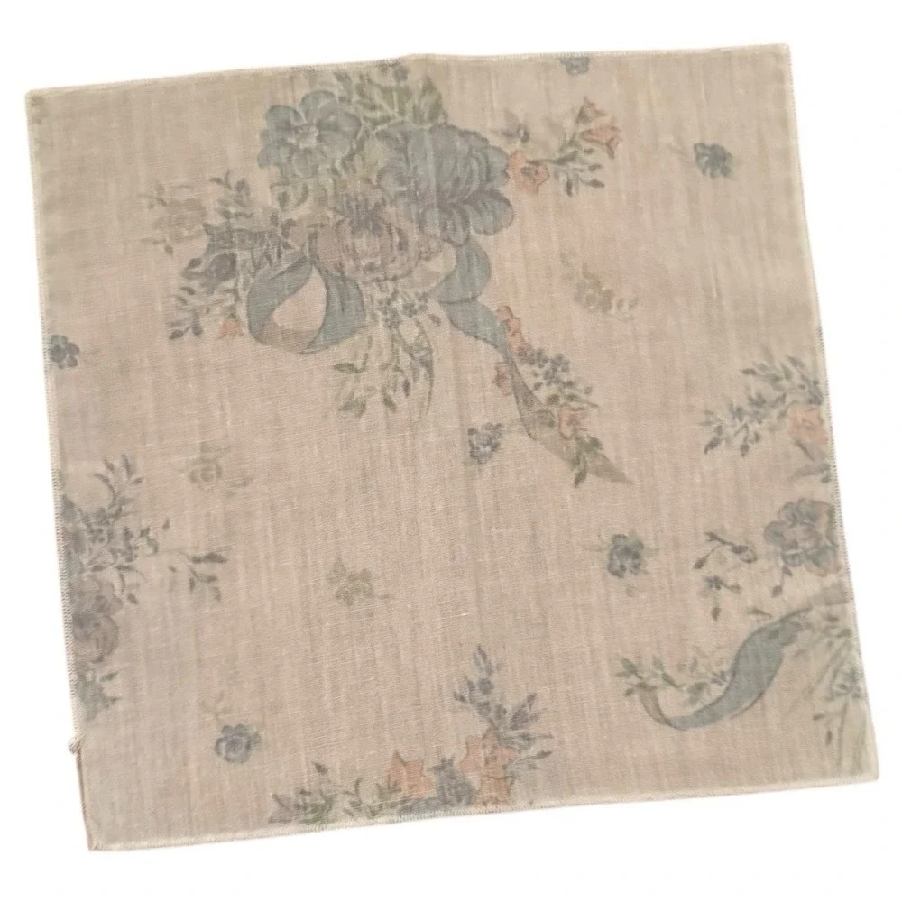 Vintage Linen Floral Cloth Cocktail Napkins Set of 10 Size 8 1/2